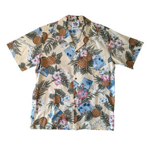 Vintage Hilo Hattie Hawaiian Button Up Size Large Pineapple Tropical Vacation